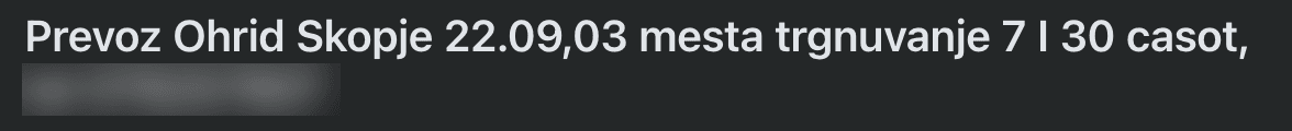 Post: ride Ohrid to Skopje on 22.09, 3 seats, leaving at 7:30, with a phone number.